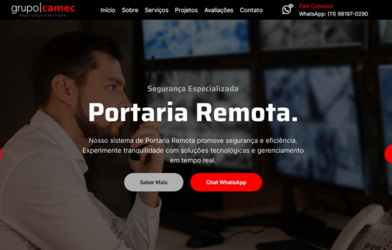 Página inicial do site do Grupo Camec, mostrando uma interface moderna e profissional